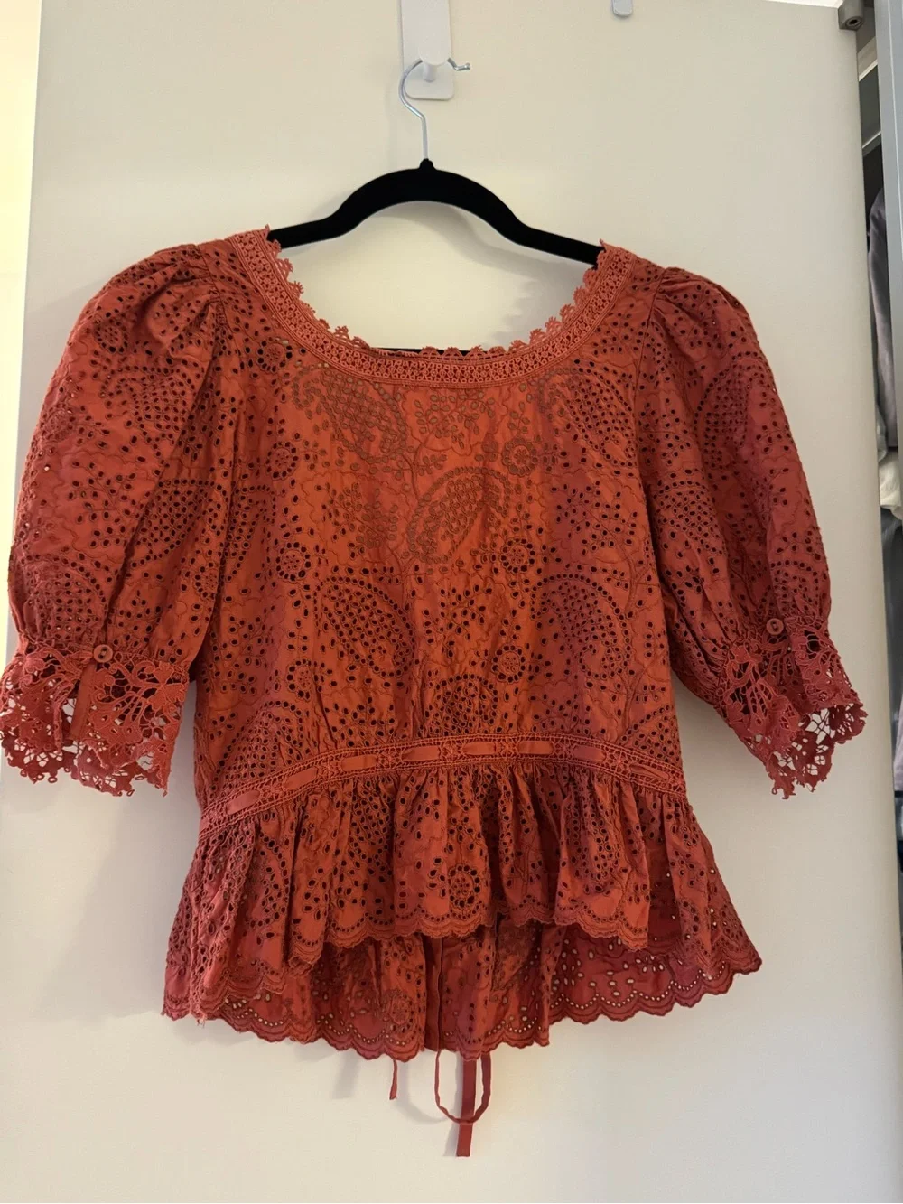 Ulla Johnson size 4 Suri Blouse Eyelet Rust Puff Sleeve Embroidered